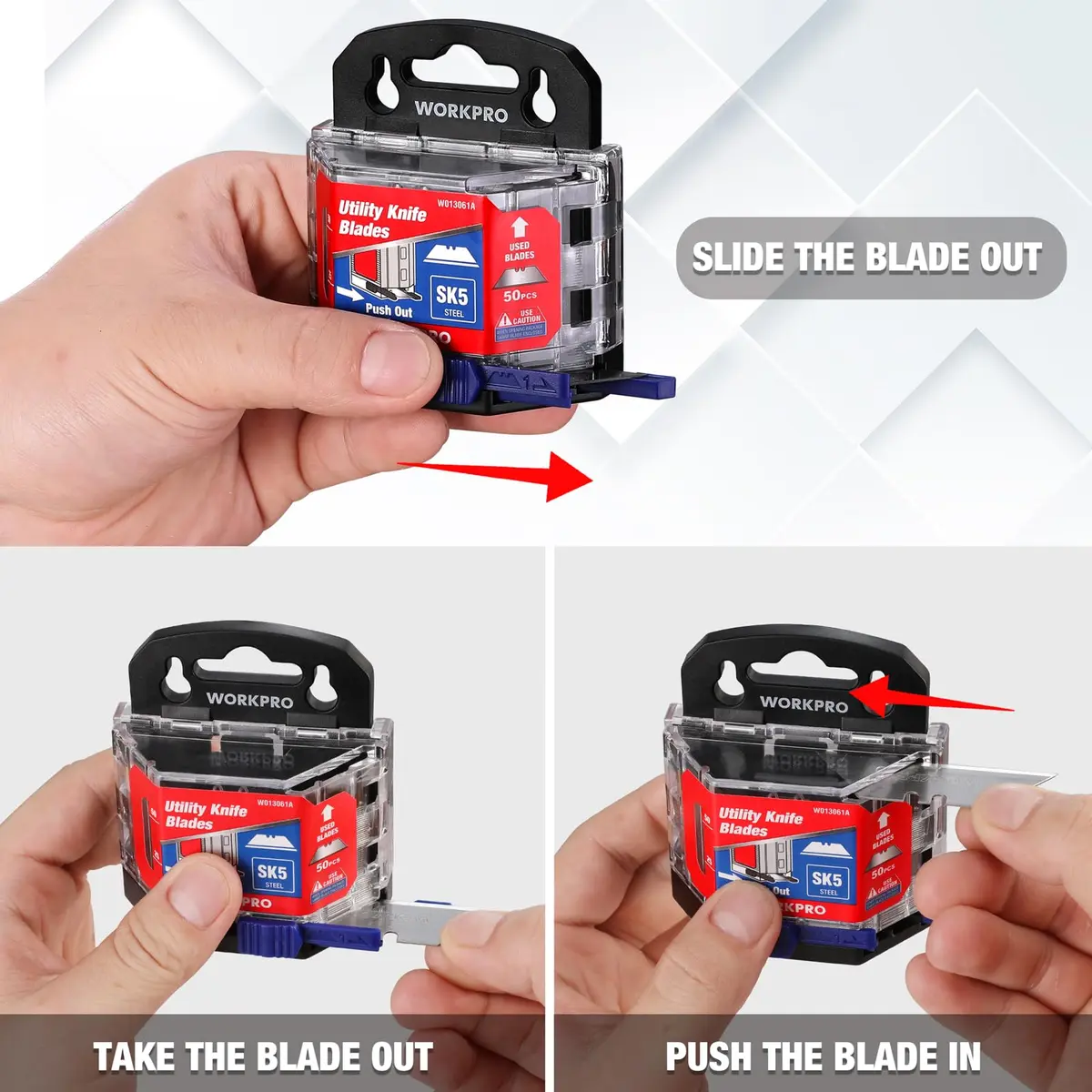 WORKPRO Utility Knife Blades 50 Pack with Dispenser | SK5 Steel Replacement Blades for DIY & Professional Use - view 4