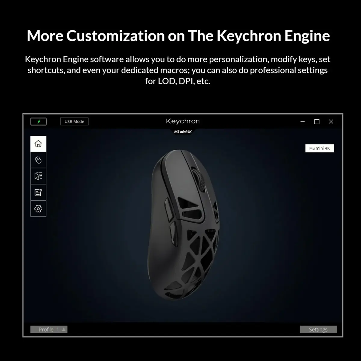 Keychron M3 Mini 4K Wireless Bluetooth 5.1/2.4 GHz/Wired Optical Mouse | Ultra-Lightweight 65g Programmable PixArt 3395 Sensor - view 6