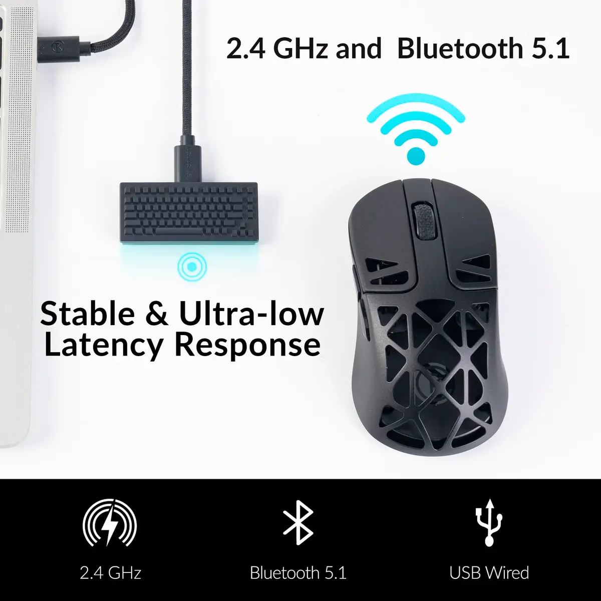 Keychron M3 Mini 4K Wireless Bluetooth 5.1/2.4 GHz/Wired Optical Mouse | Ultra-Lightweight 65g Programmable PixArt 3395 Sensor - view 3