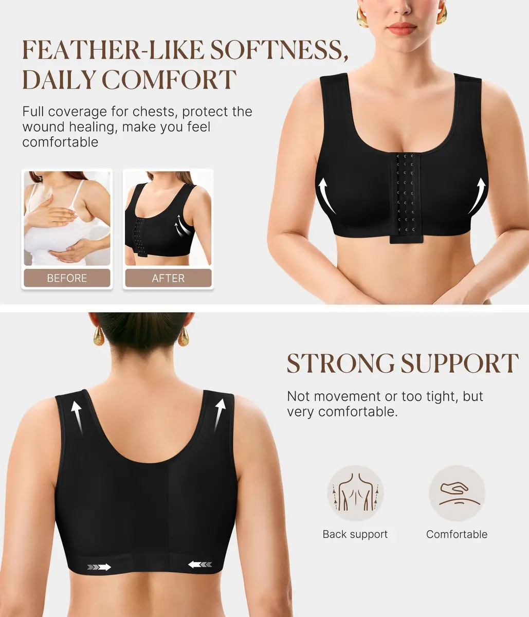 BRABIC Women's Post-Surgery Compression Bra with Front Closure & Adjustable Straps, Medium | Post-Mastectomy Support - view 2