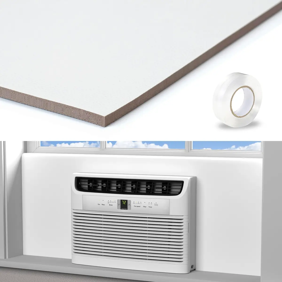 LBG Products Window Air Conditioner Side Panels White Full Surround AC Foam Panel for Indoor Units 39" x 17" | Insulation for All Seasons - main product image