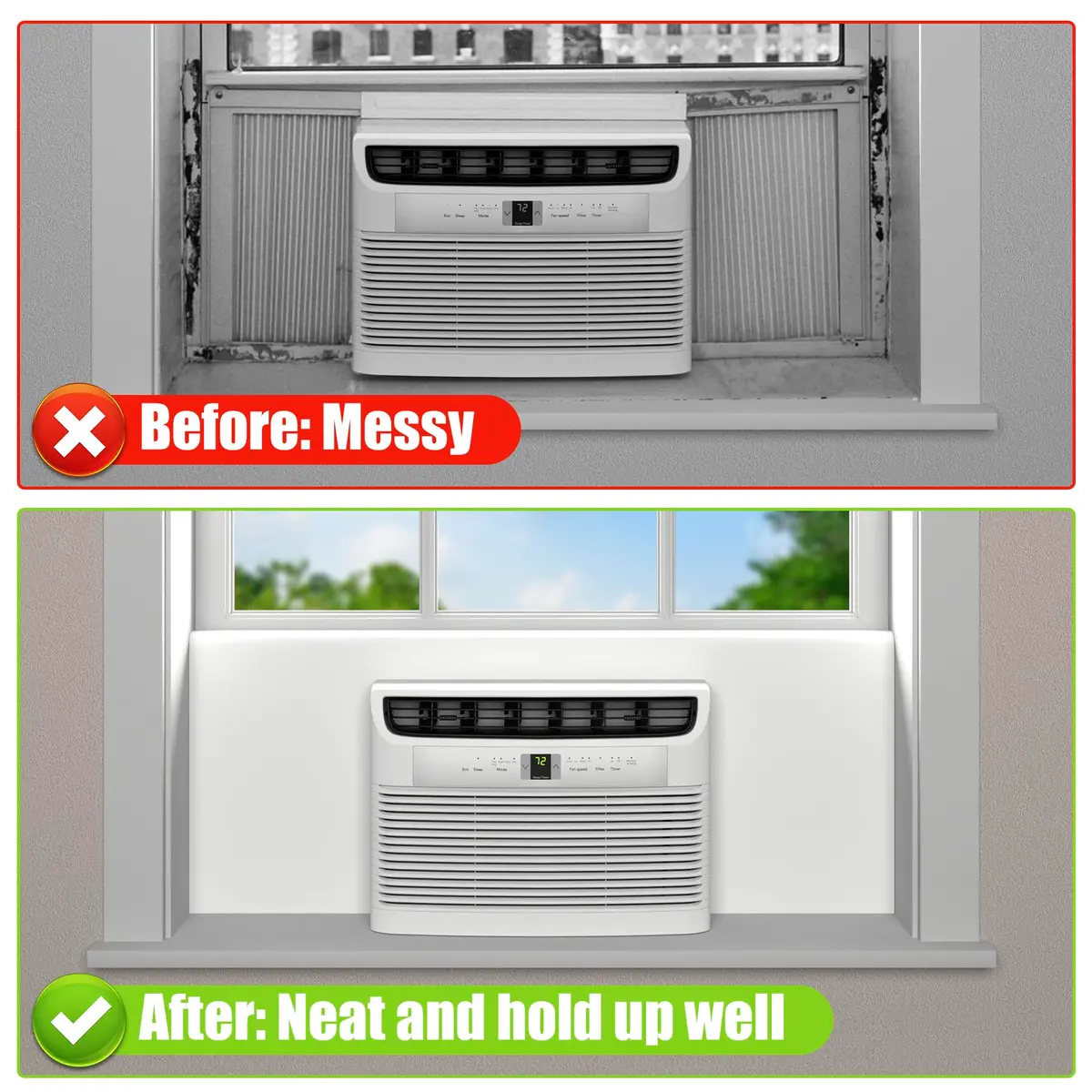 LBG Products Window Air Conditioner Side Panels White Full Surround AC Foam Panel for Indoor Units 39" x 17" | Insulation for All Seasons - view 5