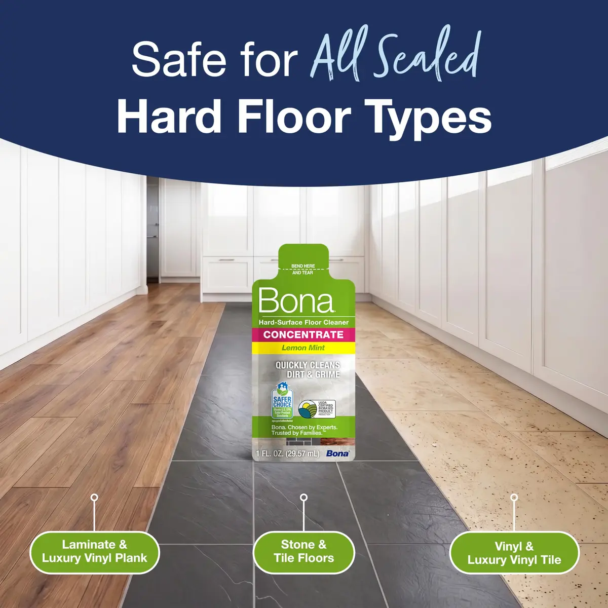 Bona Multi-Surface Floor Cleaner Concentrate Lemon Mint Scent 4 fl oz (Makes 128 fl oz Total) | pH Neutral Formula for Stone, Tile, Laminate, Vinyl, Sealed Hardwood - view 6