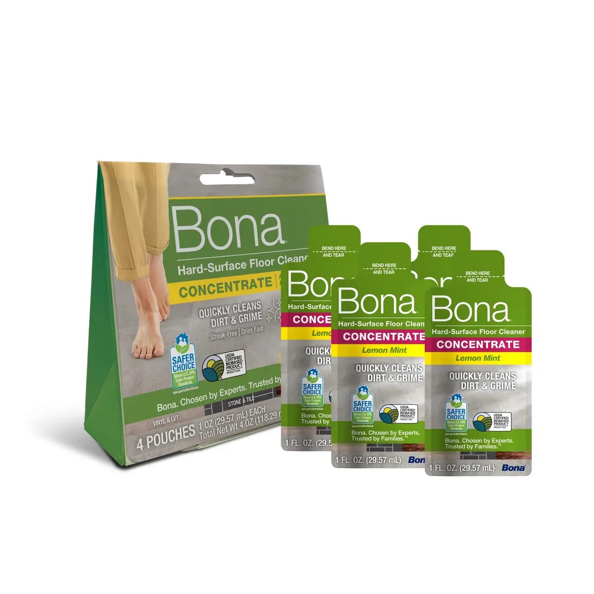 Bona Multi-Surface Floor Cleaner Concentrate Lemon Mint Scent 4 fl oz (Makes 128 fl oz Total) | pH Neutral Formula for Stone, Tile, Laminate, Vinyl, Sealed Hardwood - main product image