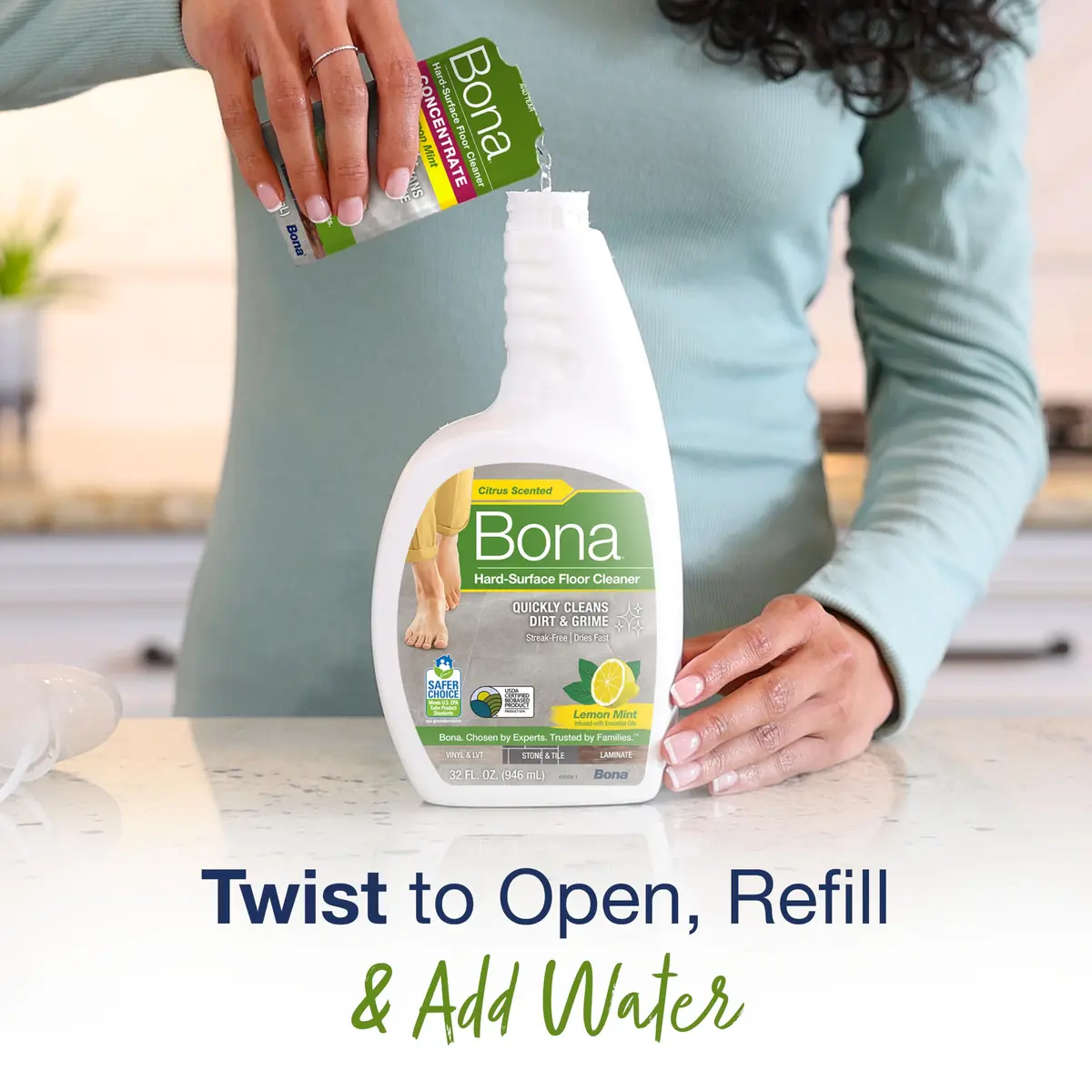 Bona Multi-Surface Floor Cleaner Concentrate Lemon Mint Scent 4 fl oz (Makes 128 fl oz Total) | pH Neutral Formula for Stone, Tile, Laminate, Vinyl, Sealed Hardwood - view 3