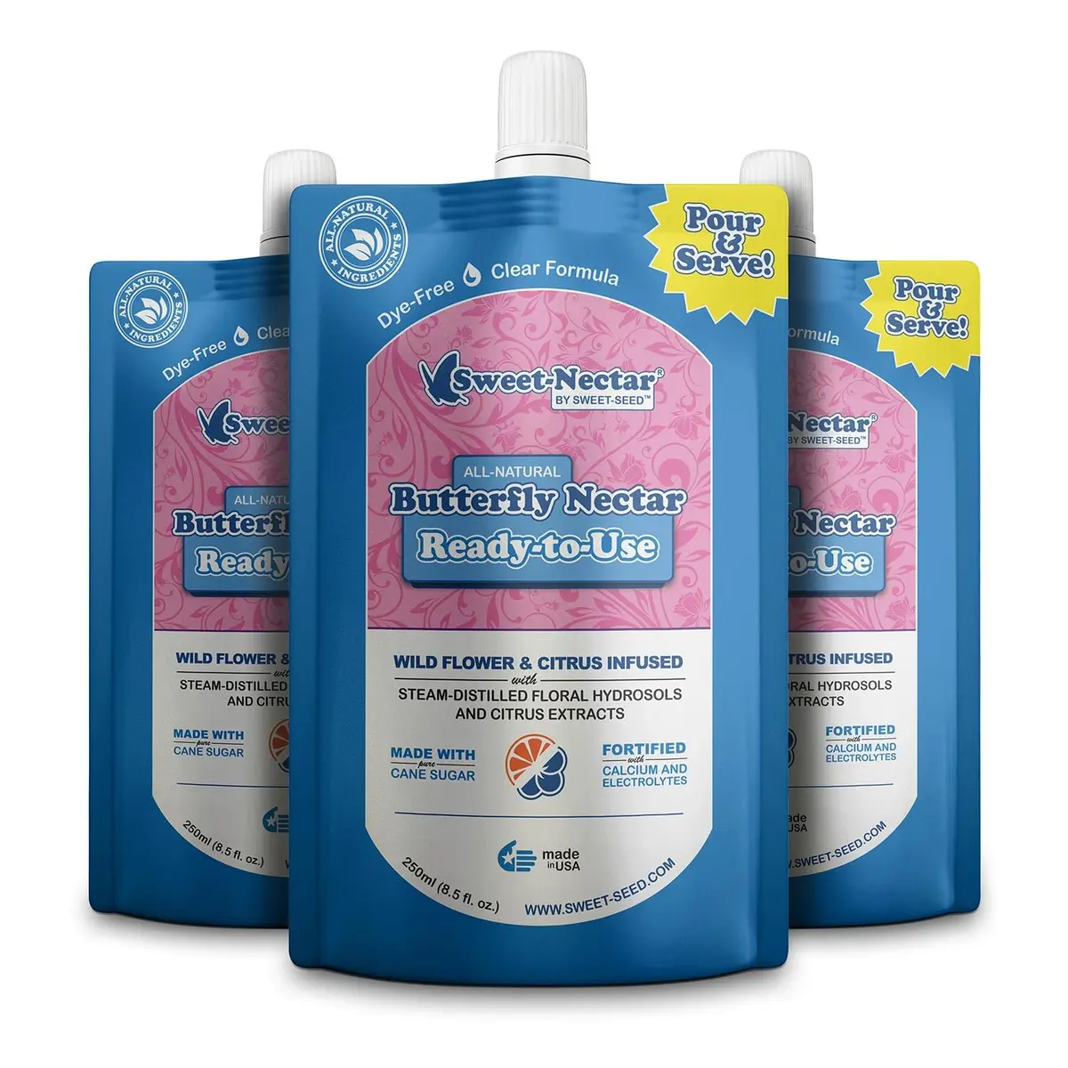 sweet-seed Butterfly Nectar 8oz | Ready to Use for Butterfly Feeders (3-Pack) - main product image