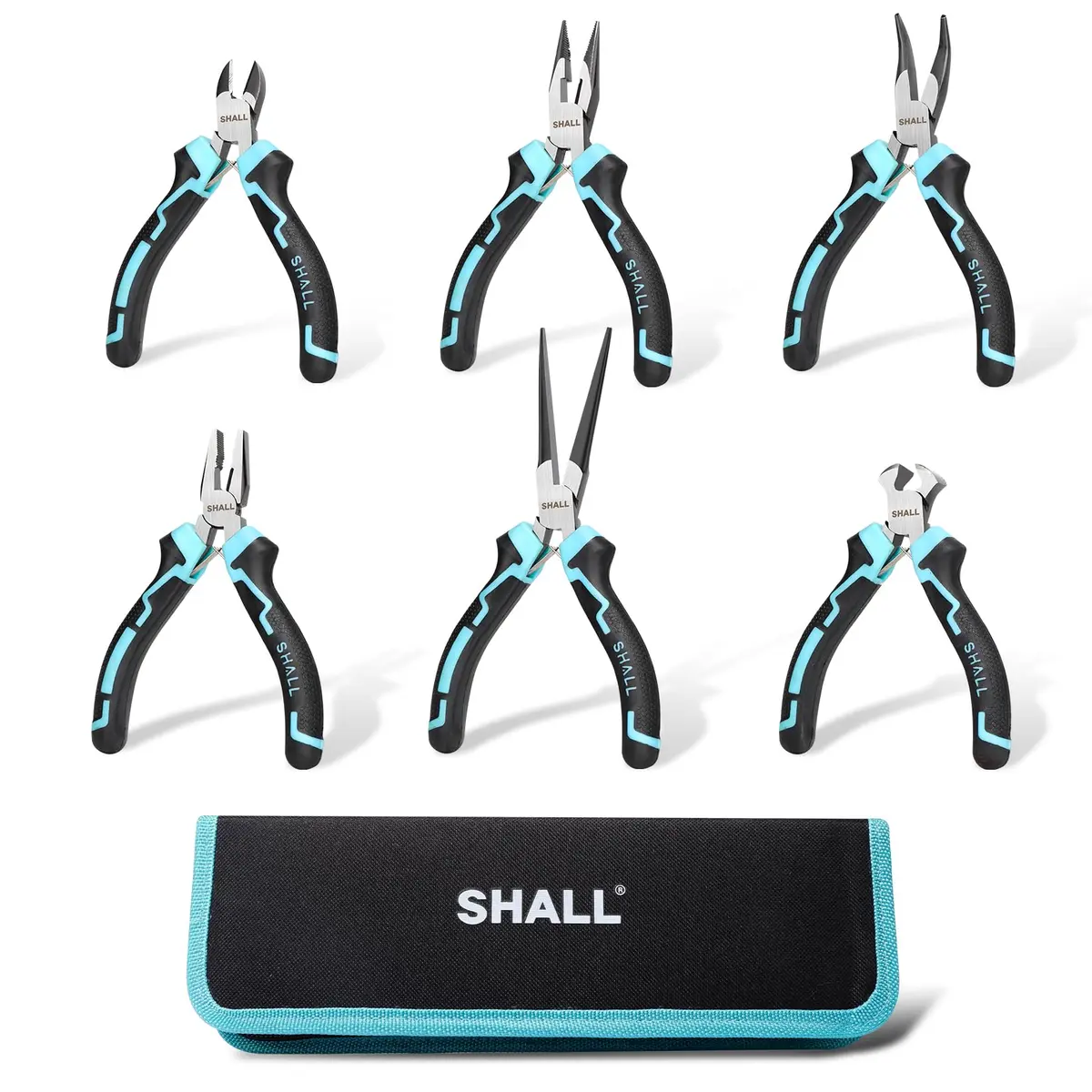 SHALL Mini Pliers Set, 6-Piece Small Pliers Tool Set Includes Needle Nose, Long Nose, Bent Nose, Diagonal, End Cutting & Linesman for Crafts & Repair | Compact & Durable - main product image