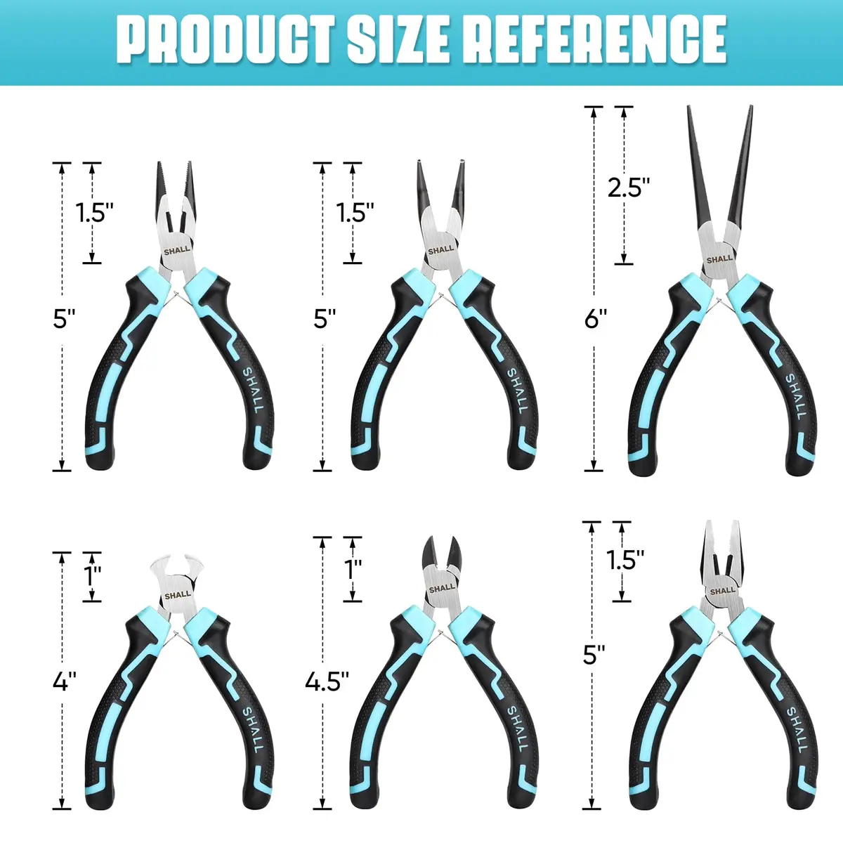 SHALL Mini Pliers Set, 6-Piece Small Pliers Tool Set Includes Needle Nose, Long Nose, Bent Nose, Diagonal, End Cutting & Linesman for Crafts & Repair | Compact & Durable - view 7
