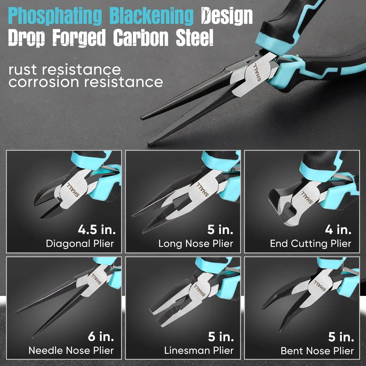 SHALL Mini Pliers Set, 6-Piece Small Pliers Tool Set Includes Needle Nose, Long Nose, Bent Nose, Diagonal, End Cutting & Linesman for Crafts & Repair | Compact & Durable - view 2