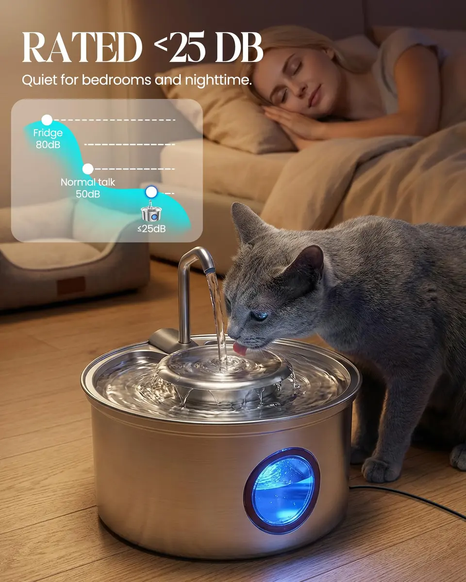 Hicuper Stainless Steel Cat Water Fountain 3.2L | Quiet Flow, Multi-Filter, Removable Bowl - view 6