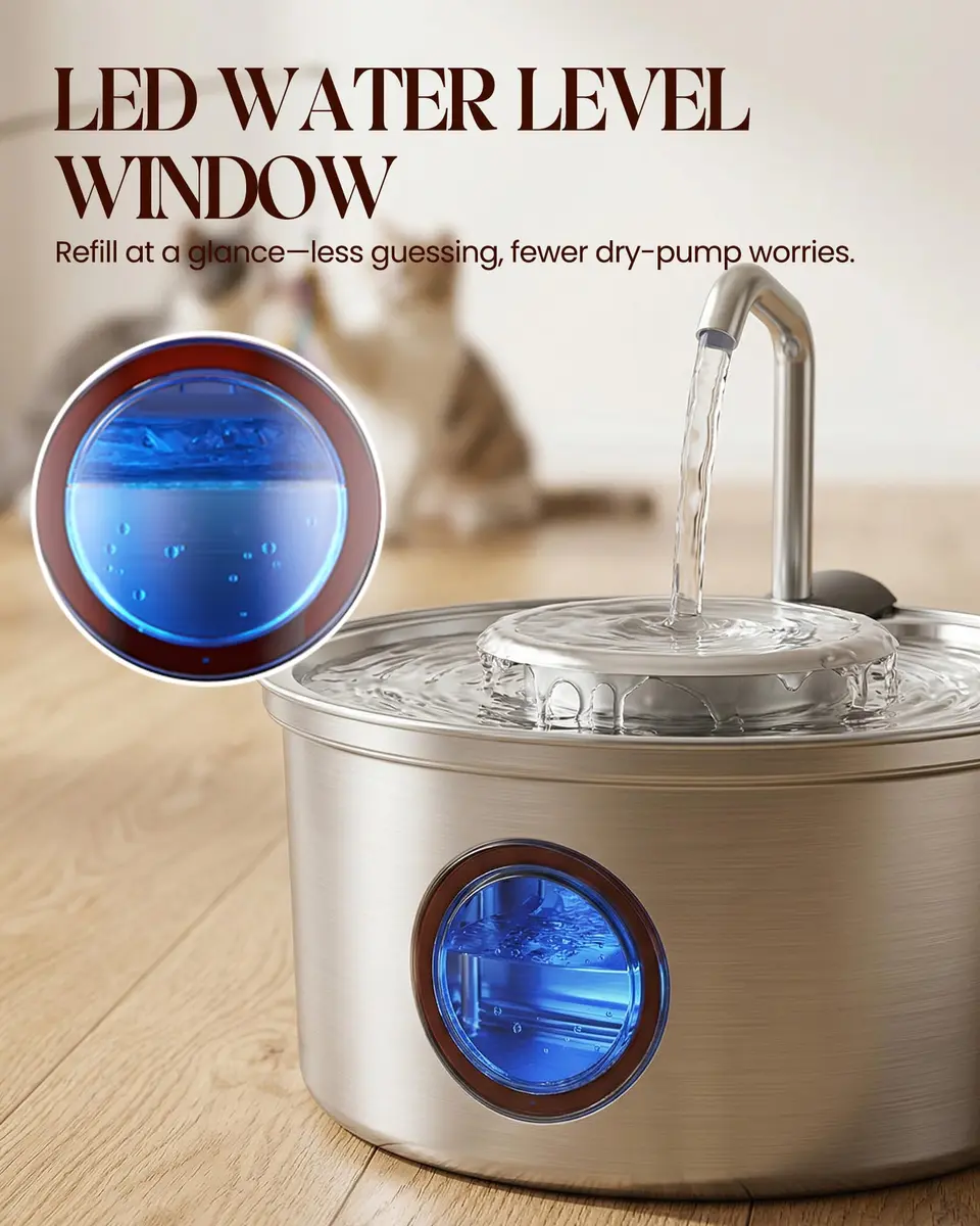 Hicuper Stainless Steel Cat Water Fountain 3.2L | Quiet Flow, Multi-Filter, Removable Bowl - view 7