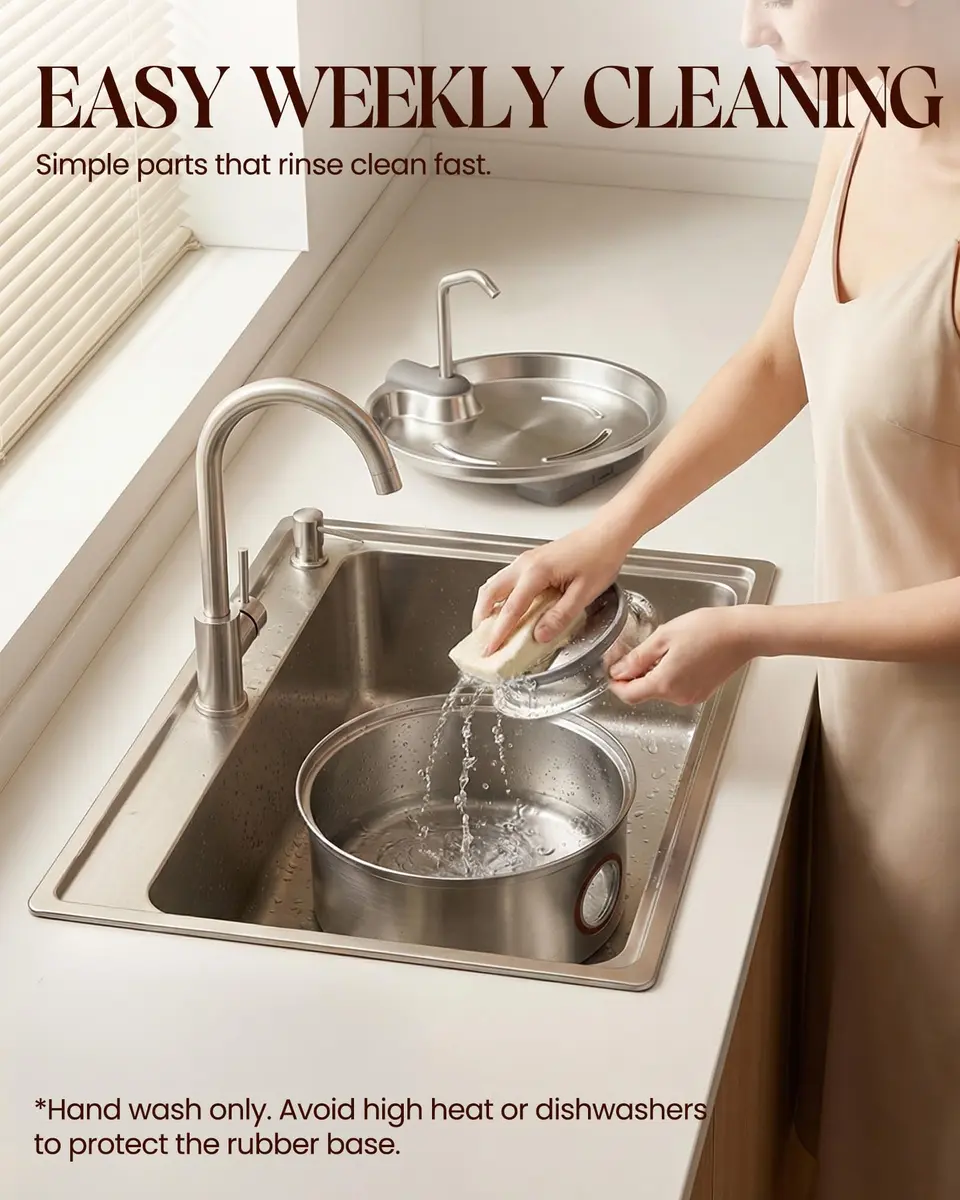 Hicuper Stainless Steel Cat Water Fountain 3.2L | Quiet Flow, Multi-Filter, Removable Bowl - view 8