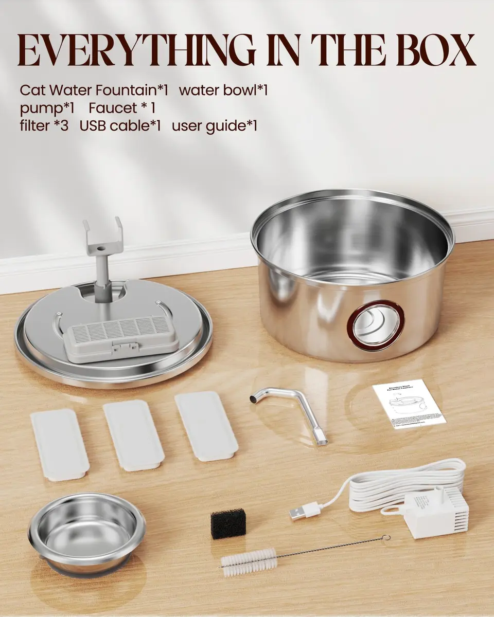 Hicuper Stainless Steel Cat Water Fountain 3.2L | Quiet Flow, Multi-Filter, Removable Bowl - view 9