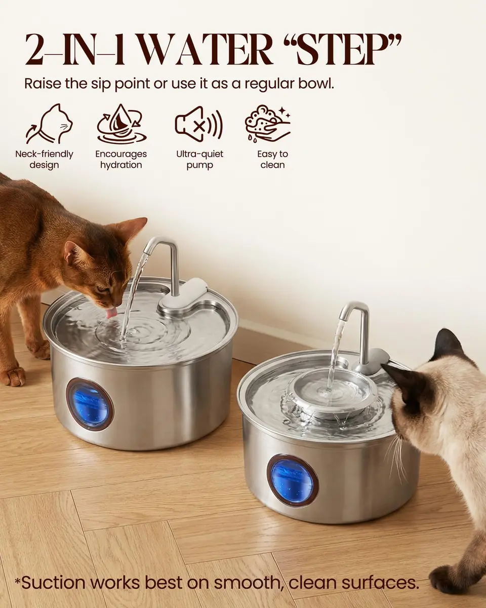 Hicuper Stainless Steel Cat Water Fountain 3.2L | Quiet Flow, Multi-Filter, Removable Bowl - view 2