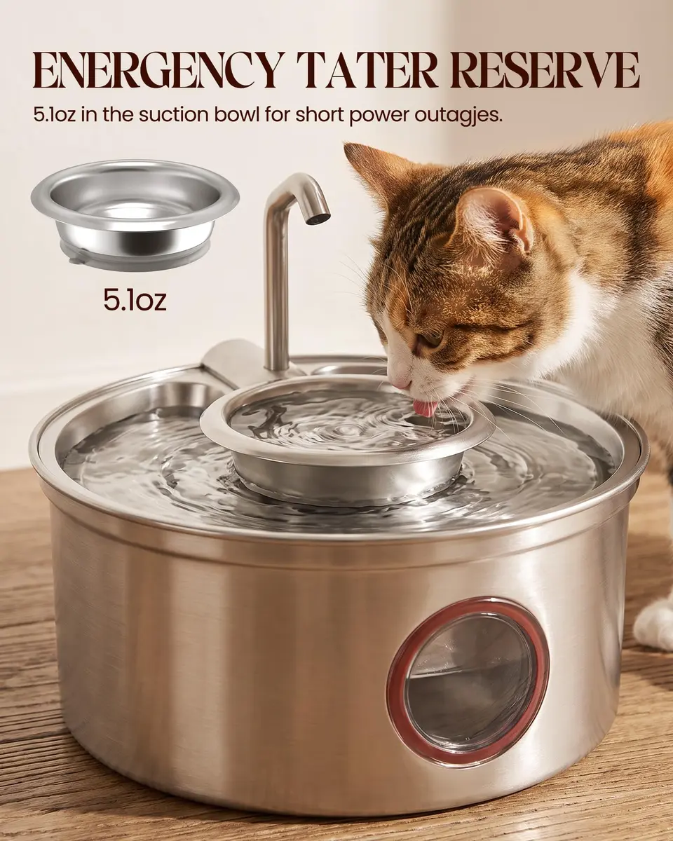 Hicuper Stainless Steel Cat Water Fountain 3.2L | Quiet Flow, Multi-Filter, Removable Bowl - view 3