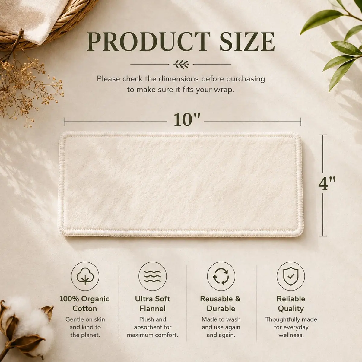Cogetoro Organic 4 Pack Small Cotton Flannel Inserts for Castor Oil Pack Wrap | Reusable & Washable for Eyes, Neck, Elbow, Knee & Belly Button - view 2