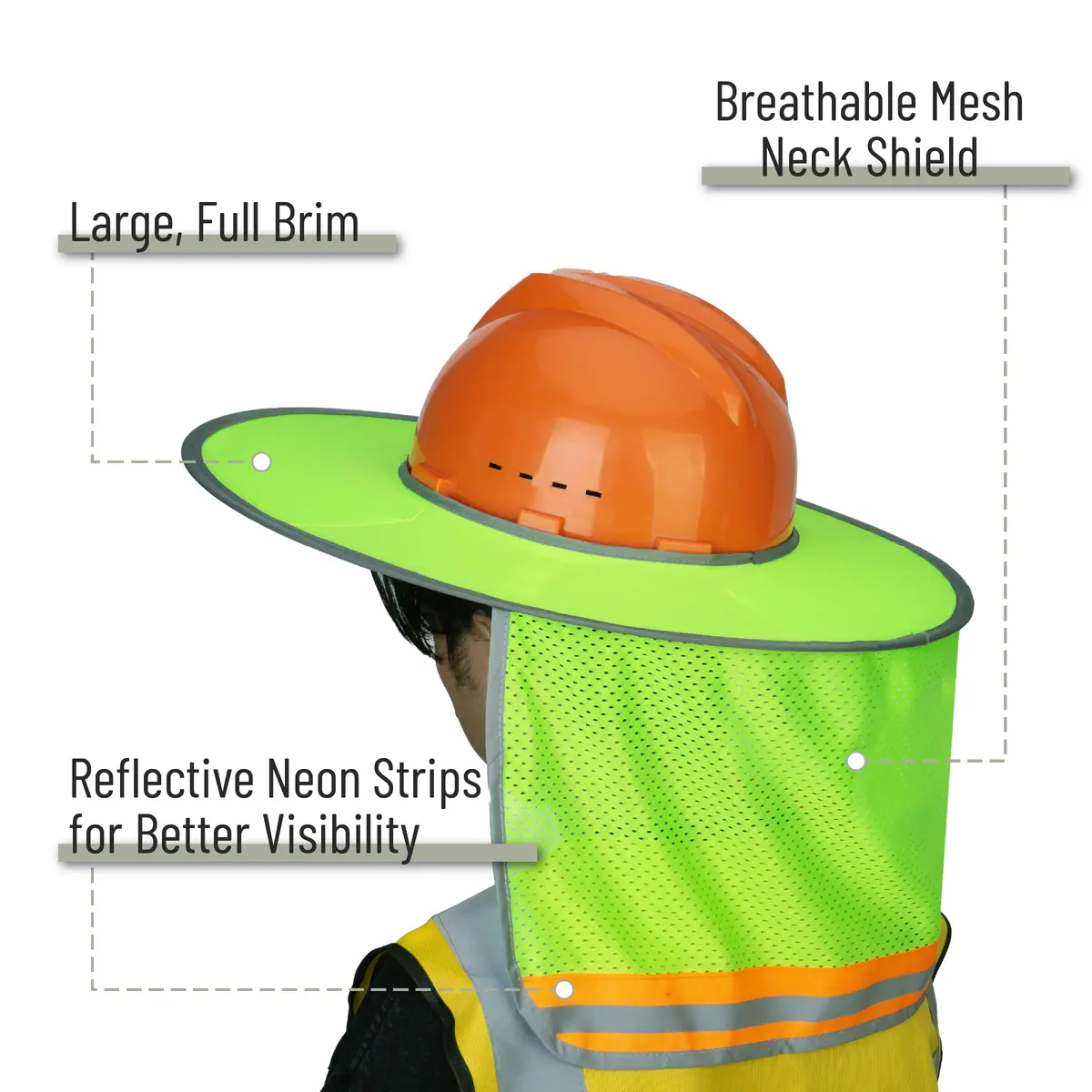 UNCO Industrial Hard Hat Sun Shield Green | Full & Standard Brim Mesh Sunshade with Reflective - view 3
