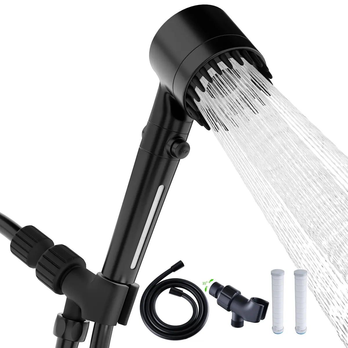 xianshengle Shower Head with Handheld | 3 Modes, High Pressure, Filtered, 59" Hose, Black - main product image