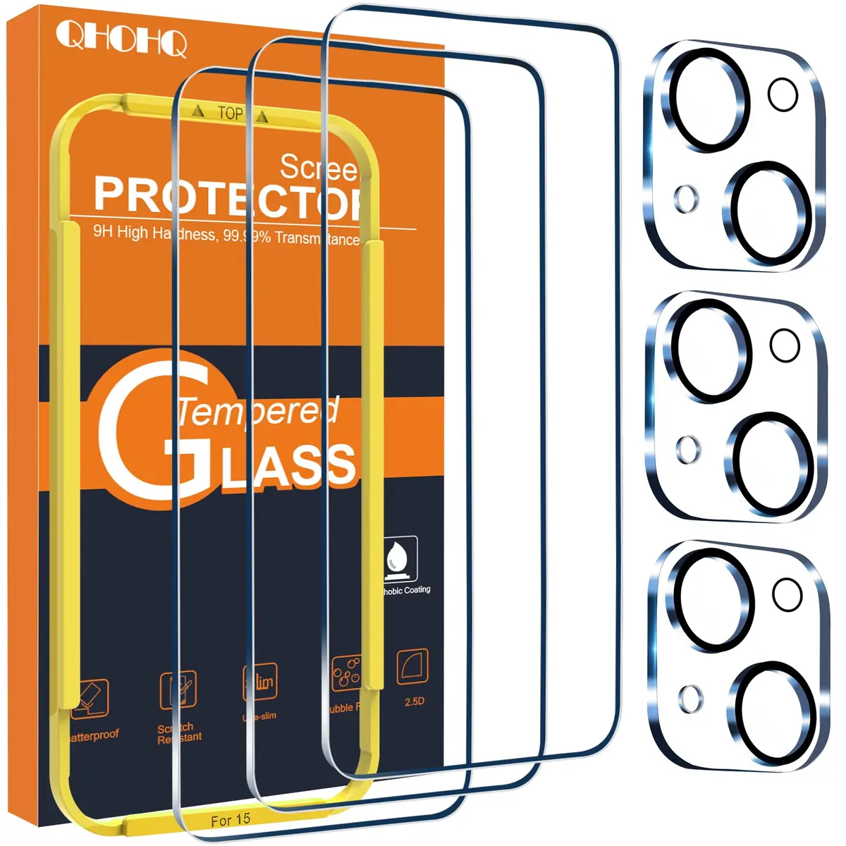 QHOHQ 3 Pack Screen Protector for iPhone 15 6.1 Inch | HD Clear, 9H Hardness, Bubble-Free - main product image