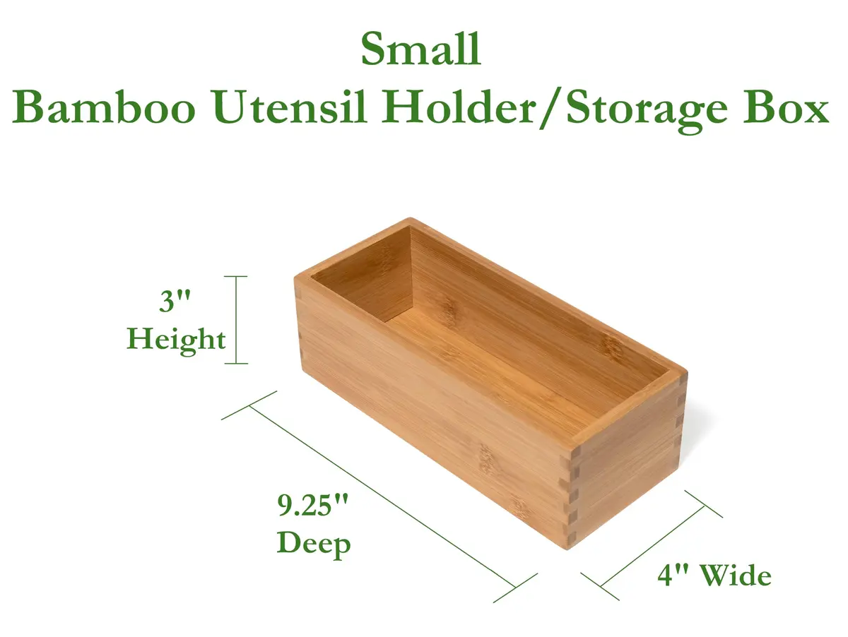 Lipper International Bamboo Wood Utensil Holder Storage Box for Cooking Tools, 4" x 9 1/4" x 3" | Versatile Organizer for Kitchen, Makeup & Office - view 2