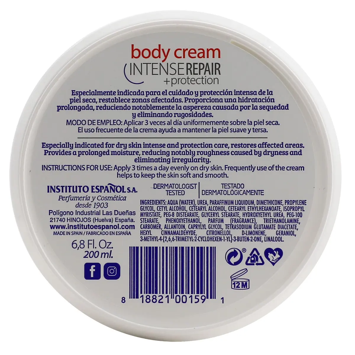 Avena Instituto Espanol Intense Repair Body Cream 6.8 Fl Oz | Soothes Sensitive Skin & Hydrates All Day - view 4