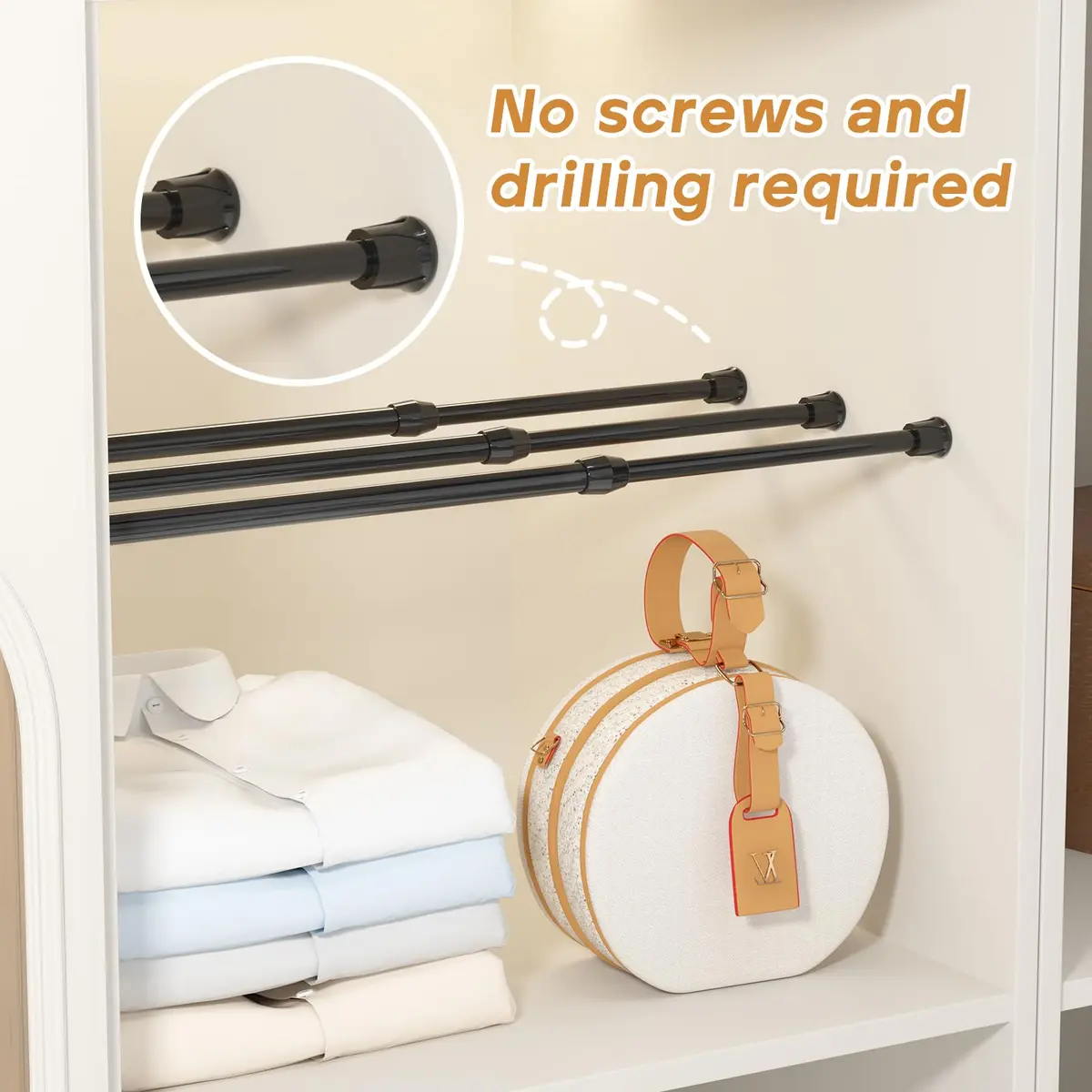 ZipGlo Black Spring Tension Curtain Rods 20 cm (8") - 2 Pcs | No-Drill Installation for Windows & Closets - view 4