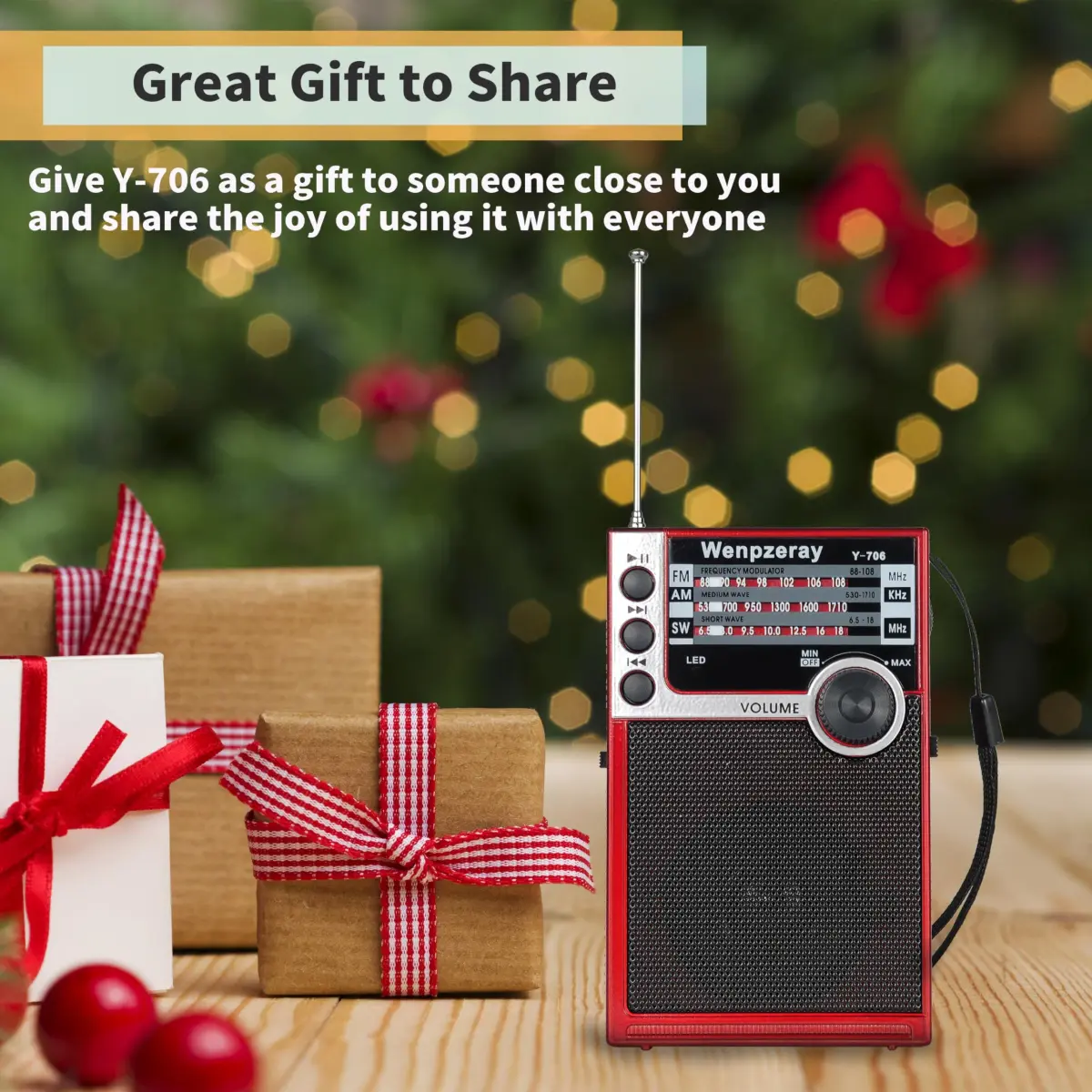 WENPZERAY Y706 Vintage AM FM SW Pocket Radio Red | Portable BT Speaker Receiver with DSP Sound - view 7