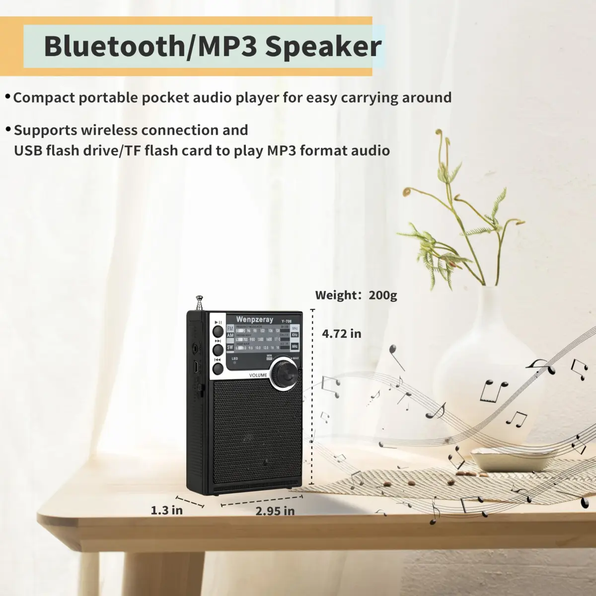 WENPZERAY Y706 Retro Pocket Radio AM FM SW | Portable Battery Powered BT Speaker Receiver - view 3