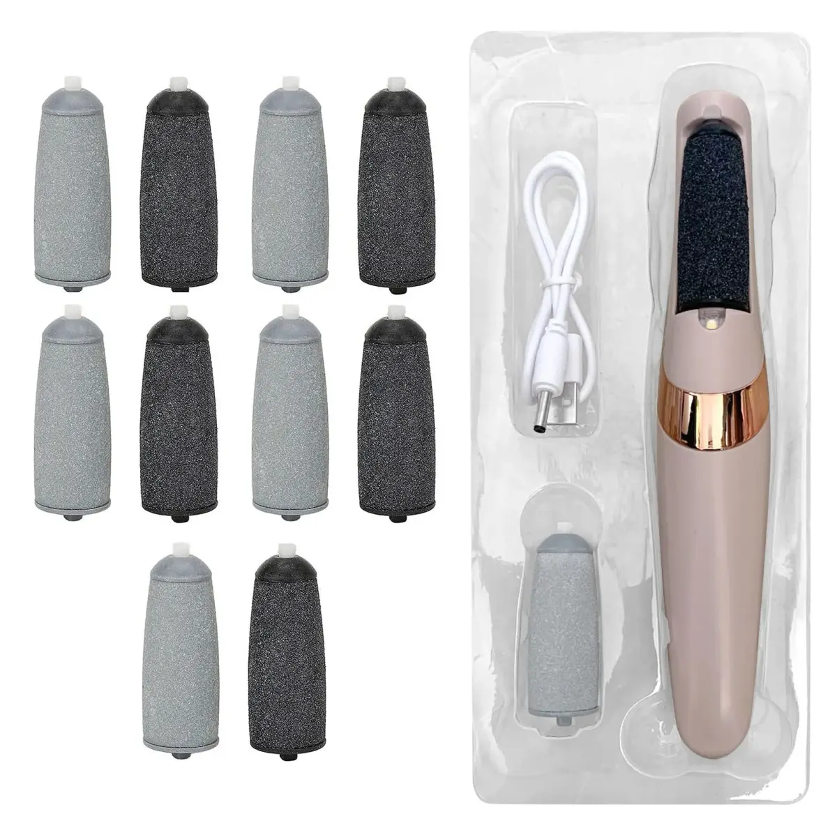 Zerone Replacement Roller Heads for Electric Foot File 10pc (Coarse & Fine) | Sandstone & ABS - main product image