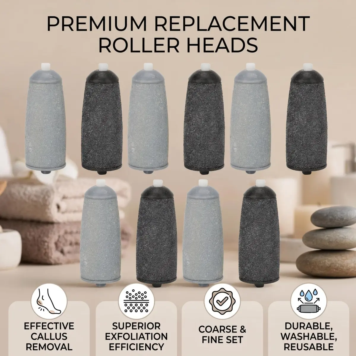 Zerone Replacement Roller Heads for Electric Foot File 10pc (Coarse & Fine) | Sandstone & ABS - view 5