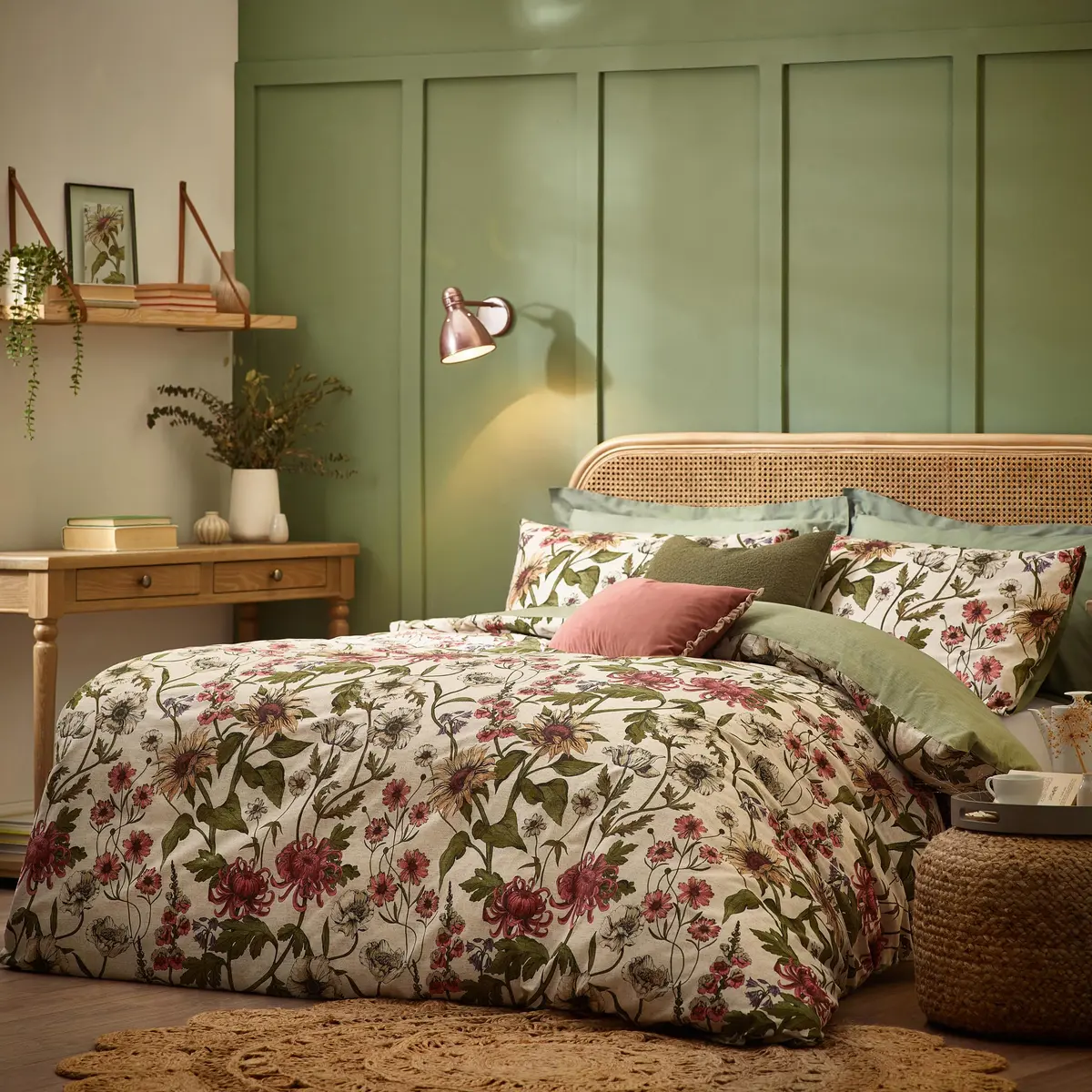 furn. Wallflower Super King Duvet Set | Vintage Botanical Cotton Rich Bedding (Super King) - main product image