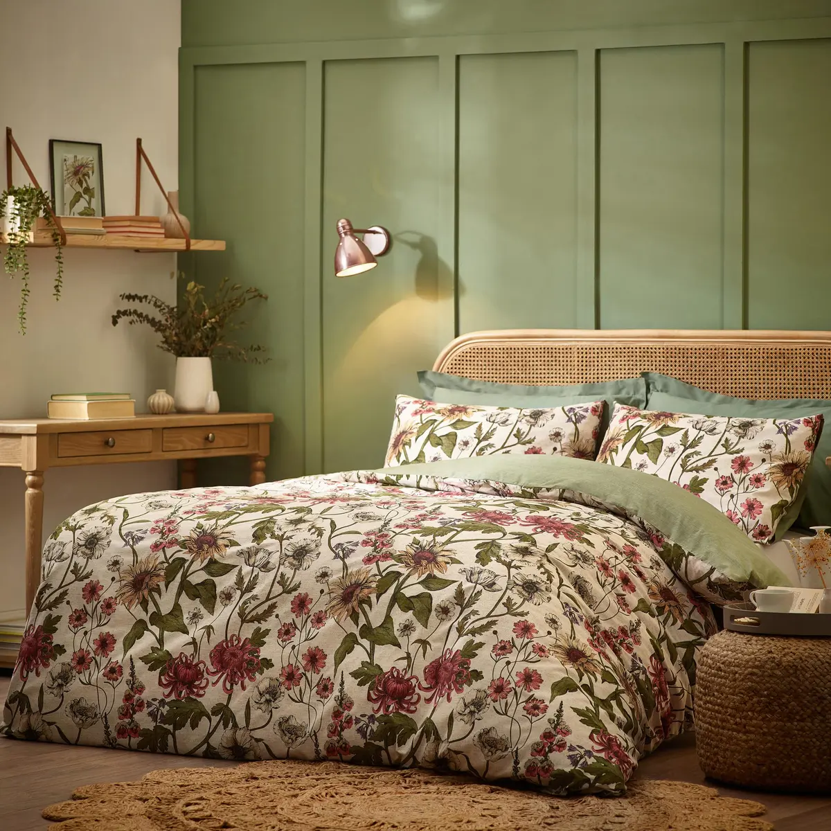 furn. Wallflower Super King Duvet Set | Vintage Botanical Cotton Rich Bedding (Super King) - view 4
