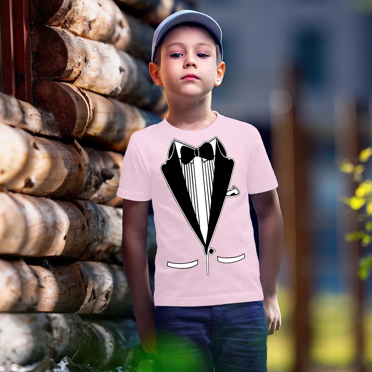 fresh tees Unisex Tuxedo tee with Bow Tie | Funny Kid's Wedding & Function Shirt (X-Small, Light Pink) - view 5