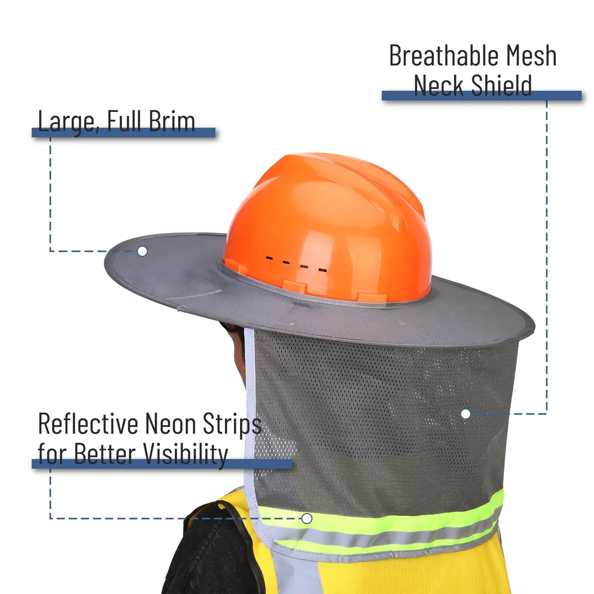 UNCO Industrial Hard Hat Sun Shield Grey | Mesh & Reflective Full Brim Accessory - view 3