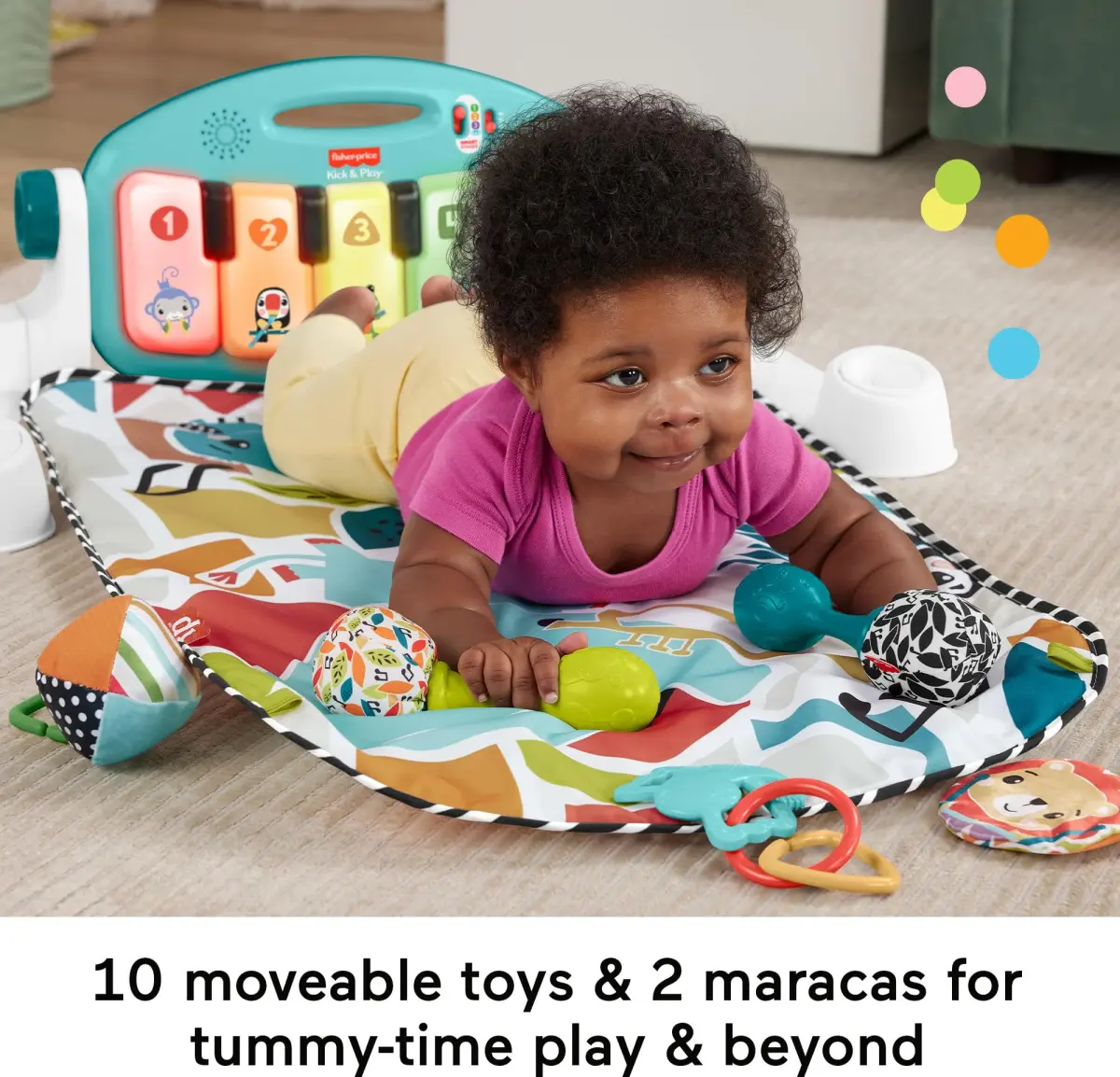 Fisher-Price Glow and Grow Kick & Play Piano Gym with Maracas | 91cm (36in) x 71cm (28in) Playmat | Ages 0+ Months - view 3