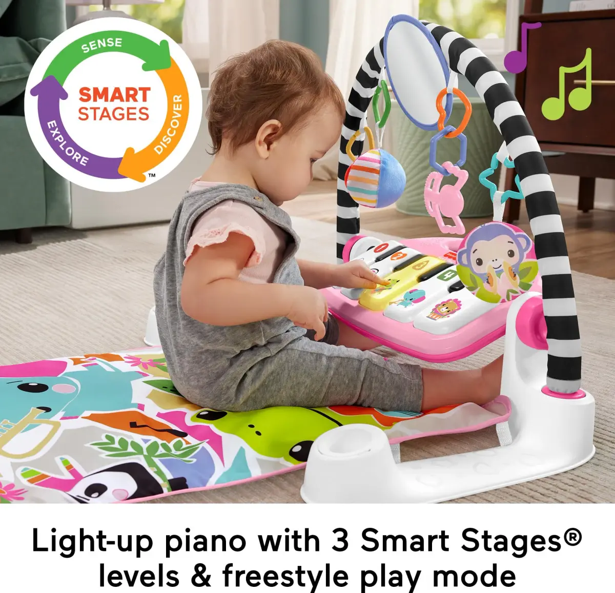 Fisher-Price Glow and Grow Kick & Play Piano Gym with Maracas | 91.4 cm (36 in) Lay & Play, Tummy Time, Sit & Play, Take-Along - view 4