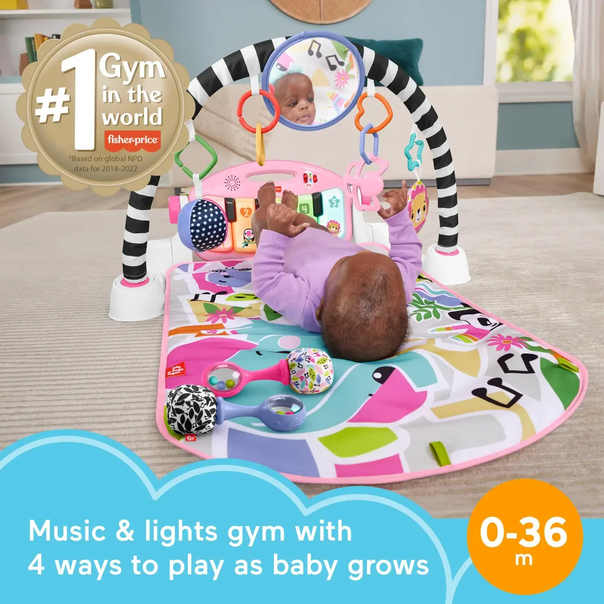Fisher-Price Glow and Grow Kick & Play Piano Gym with Maracas | 91.4 cm (36 in) Lay & Play, Tummy Time, Sit & Play, Take-Along - view 2