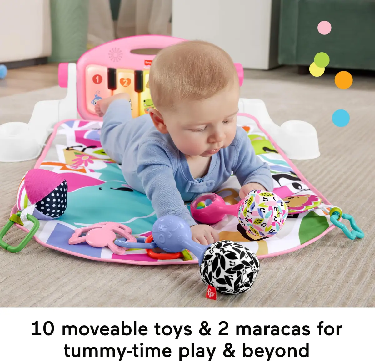 Fisher-Price Glow and Grow Kick & Play Piano Gym with Maracas | 91.4 cm (36 in) Lay & Play, Tummy Time, Sit & Play, Take-Along - view 3