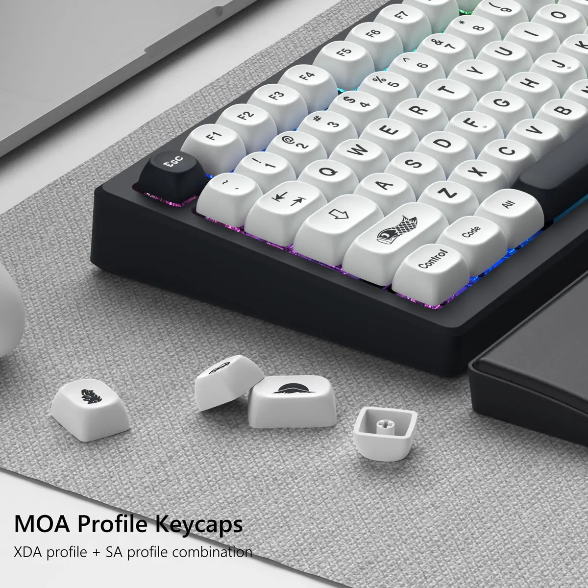 Womier Japanese MOA Keycaps Set for Mechanical Keyboard, White Black (108 Keys) - view 4
