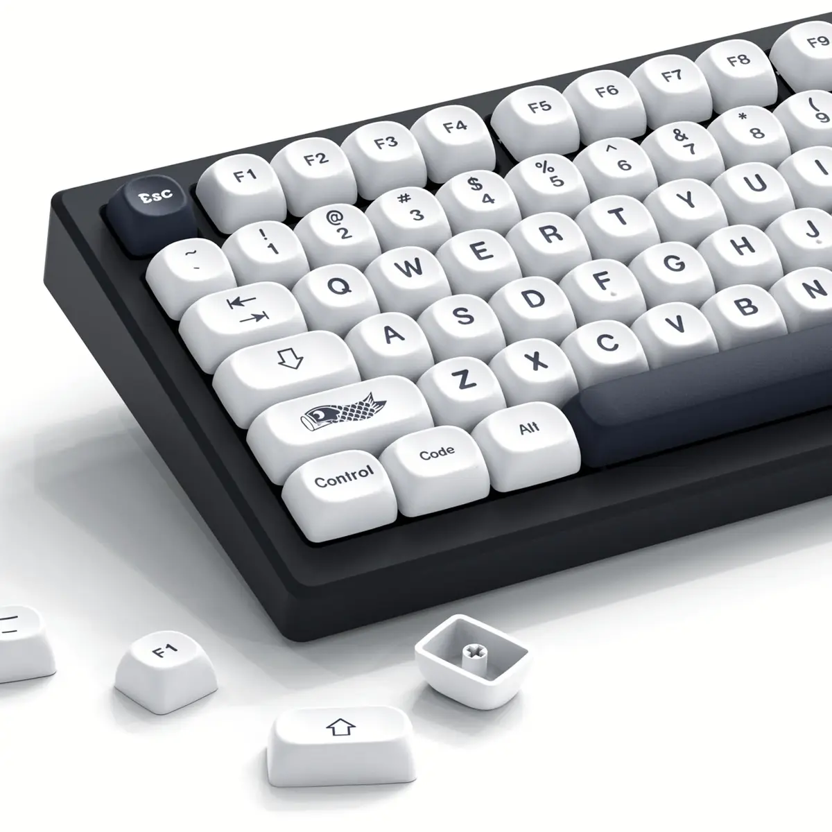 Womier Japanese MOA Keycaps Set for Mechanical Keyboard, White Black (108 Keys) - main product image