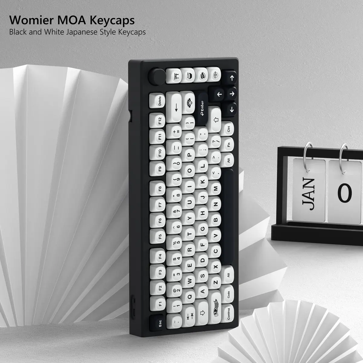 Womier Japanese MOA Keycaps Set for Mechanical Keyboard, White Black (108 Keys) - view 2
