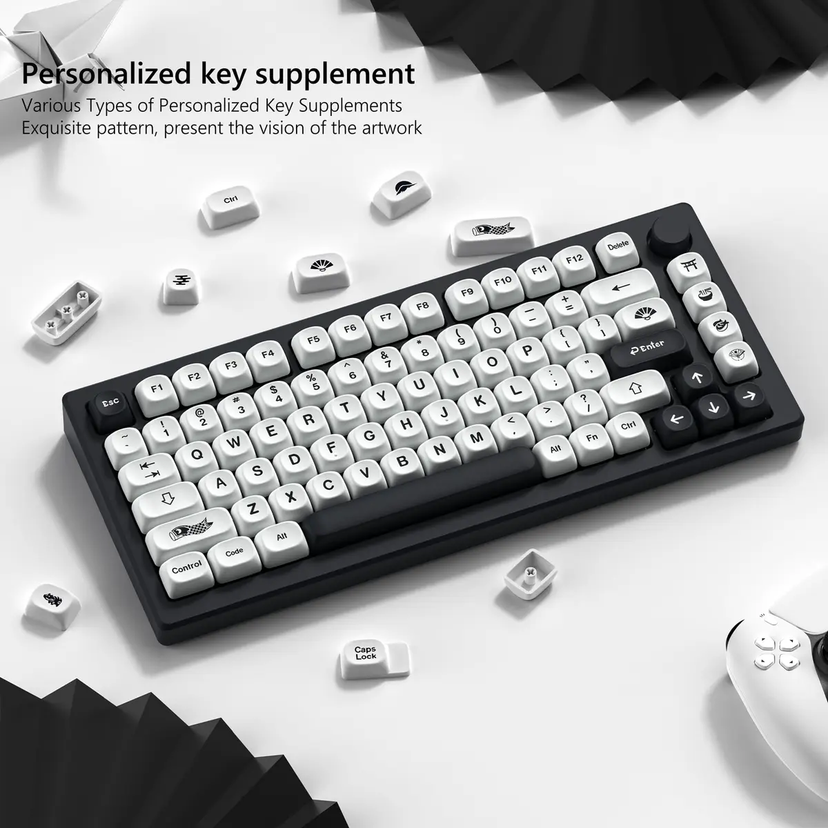 Womier Japanese MOA Keycaps Set for Mechanical Keyboard, White Black (108 Keys) - view 3
