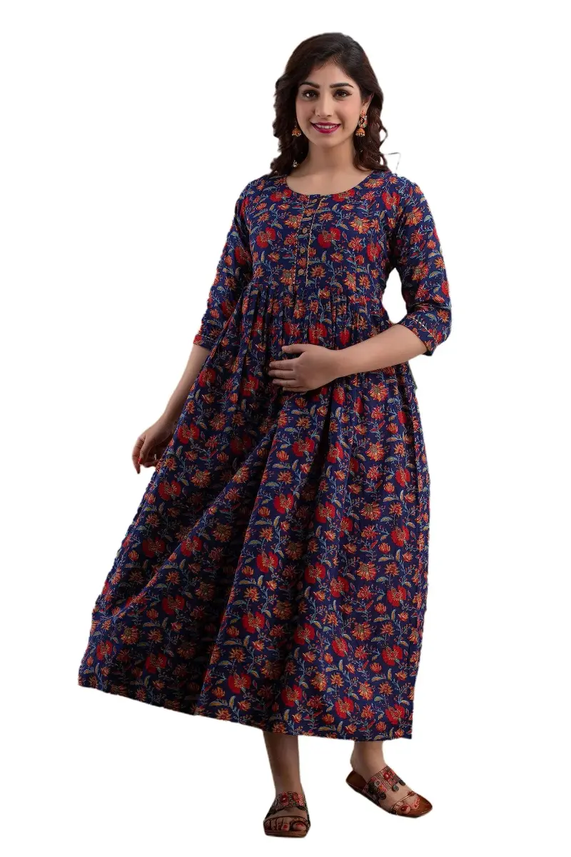 MAGHMA Women's Maternity Nursing Dress with Floral Maxi - Royal Blue, 2XL (XXL) - main product image