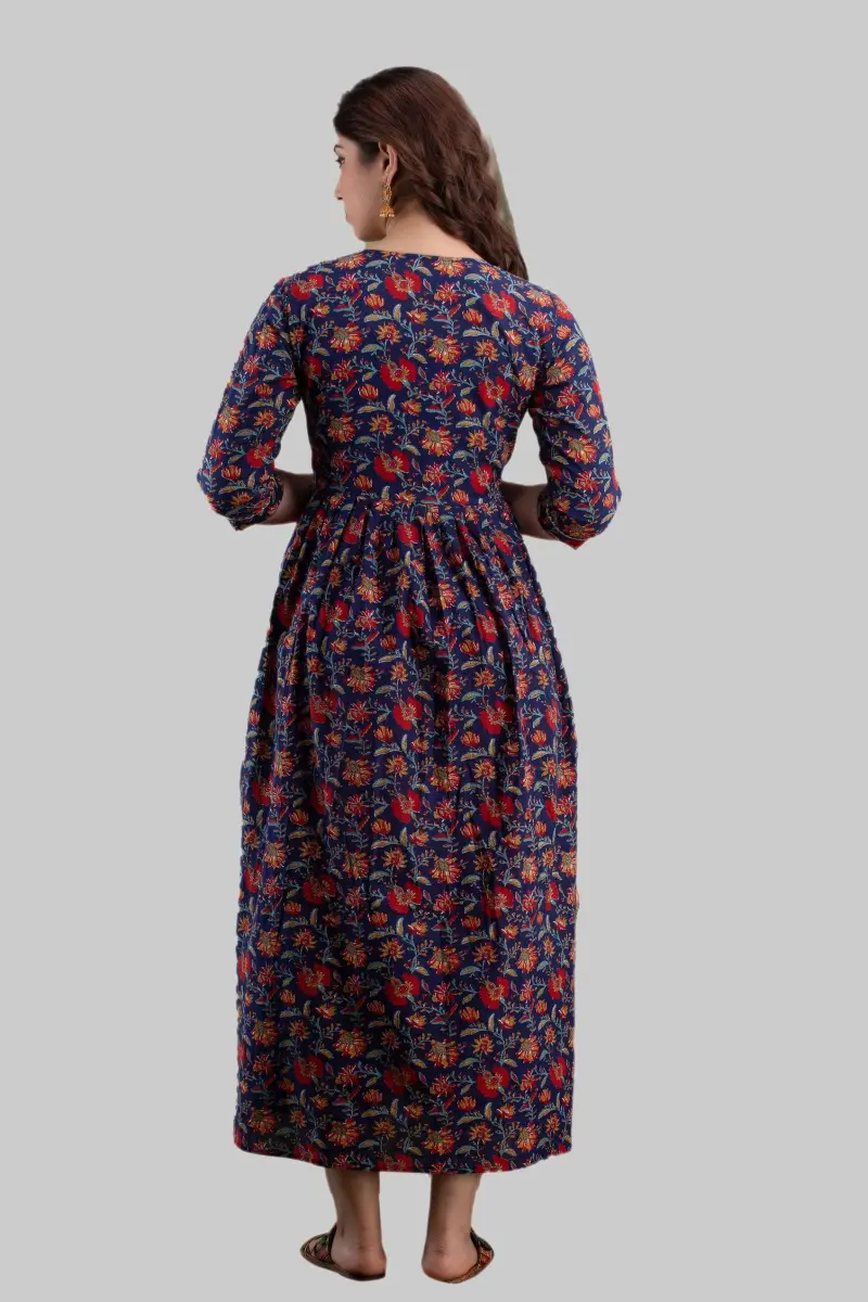 MAGHMA Maternity Nursing Dress Royal Blue 3XL | Floral Maxi Dress for Pregnancy & Breastfeeding - view 2