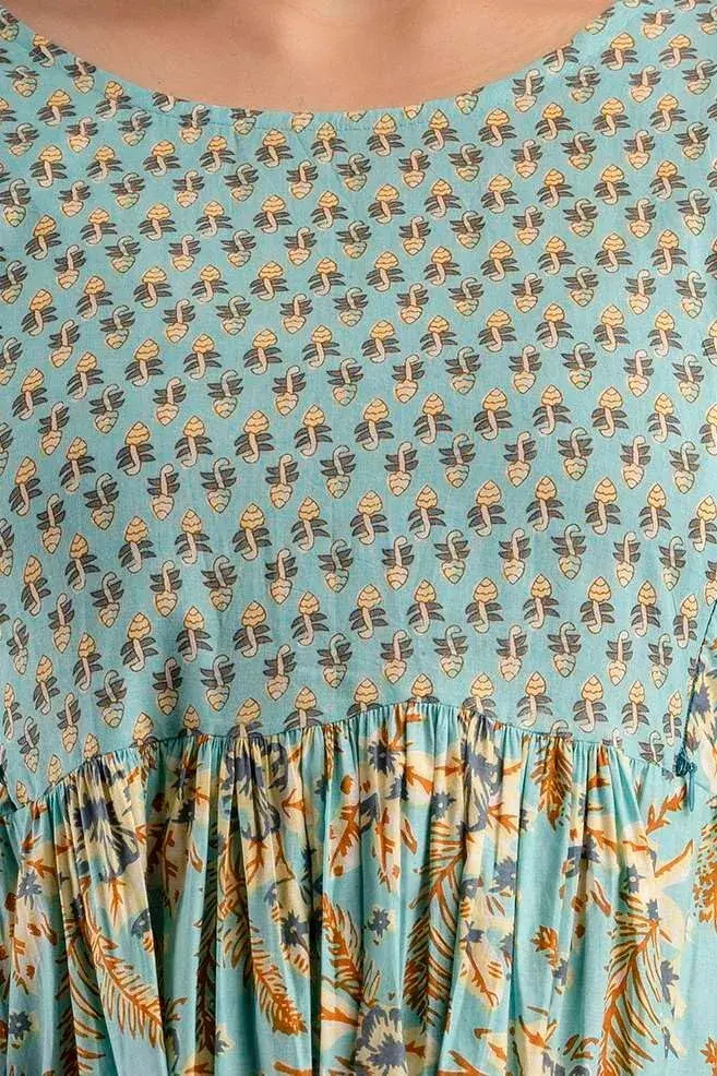 MAGHMA Maternity Nursing Dress Kurti for Pregnancy Women with Floral Maxi Style, Baby Blue XL | Breathable Cotton for Indian Climate - view 4