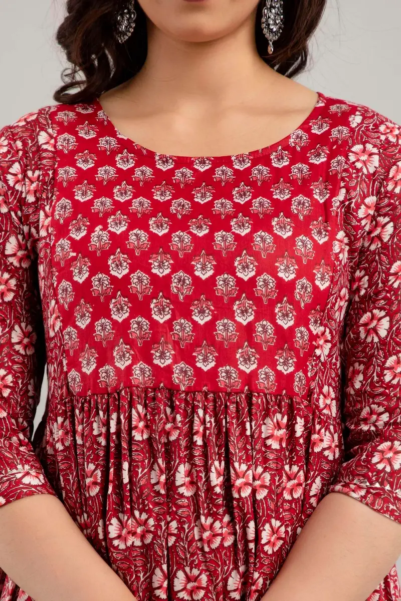 MAGHMA Women's Maternity Kurti Dress with Floral Maxi Design & Concealed Zippers for Breastfeeding (Maroon, 3XL) | Breathable Cotton for Indian Climate - view 4