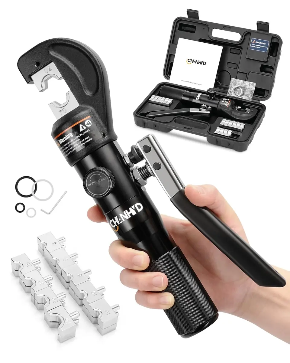 CHANHYD Hydraulic Wire Battery Cable Lug Terminal Crimper with 9 Dies | 12 AWG-2/0 AWG Electrical Cable Crimping Tool Kit - main product image