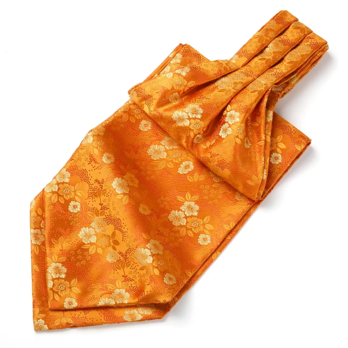 HISDERN Orange Ascot Tie & Pocket Square Set | 126 cm (49.6 in) Length - view 3