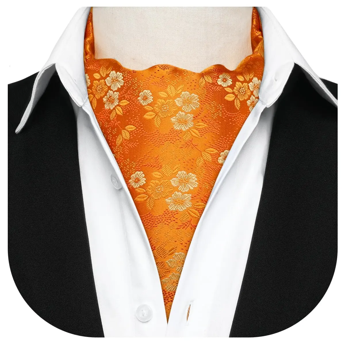 HISDERN Orange Ascot Tie & Pocket Square Set | 126 cm (49.6 in) Length - view 4