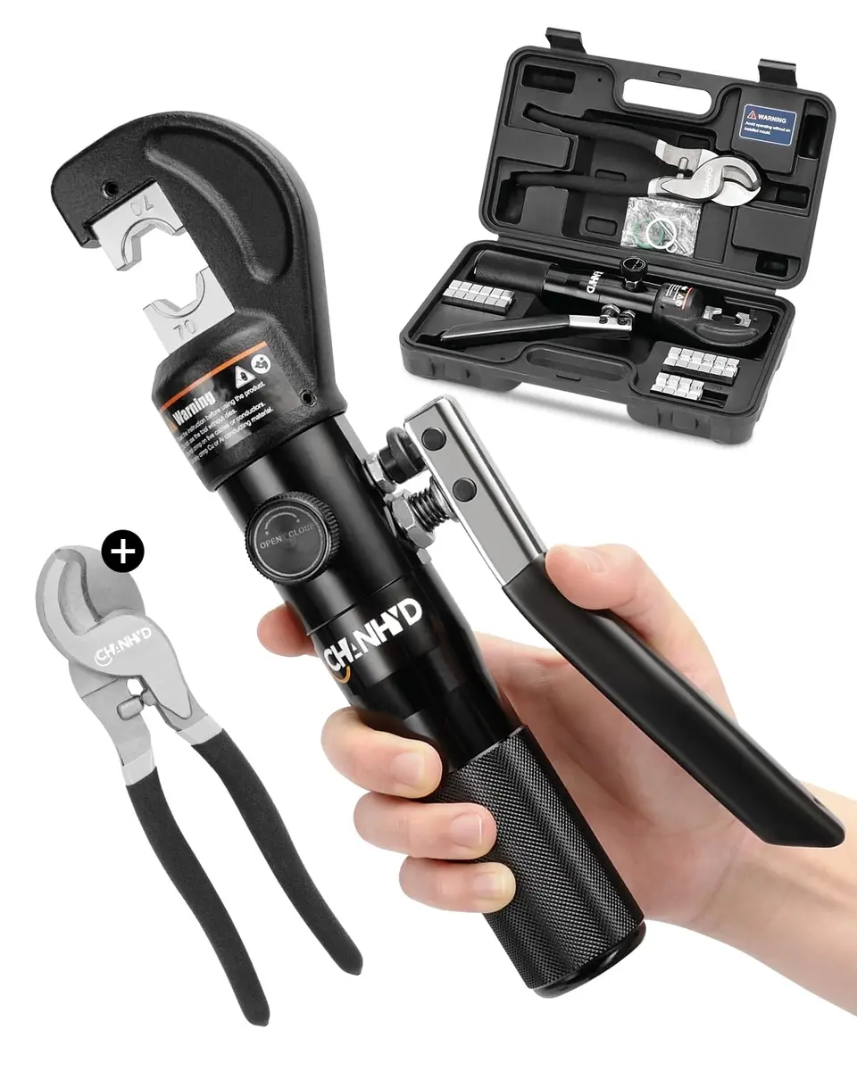 CHANHYD Hydraulic Crimping Tool and Cable Cutter, 10 Tons, 12 AWG to 00 (2/0) | 9 Dies Included - main product image